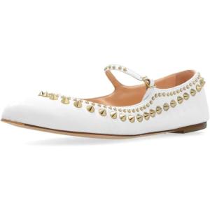 image:imageFSJ Women Studded Rivet Mary Jane Flat Pointed Toe Slender Buckled Strap Comfort Ballet Flats Office Casual Weekend Shoes Size 415 USWhite