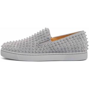 image:imageFSJ Women amp Men Fashion Studded Flat Loafers Shoes Round Toe Comfortable Slip On Unisex Rivets Pumps Elegant Formal Luxury Shoes Size 416 USGrey