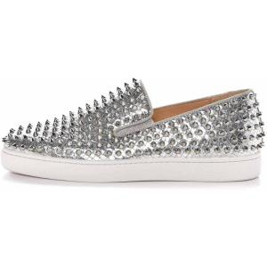 image:imageFSJ Women amp Men Fashion Studded Flat Loafers Shoes Round Toe Comfortable Slip On Unisex Rivets Pumps Elegant Formal Luxury Shoes Size 416 USSilver