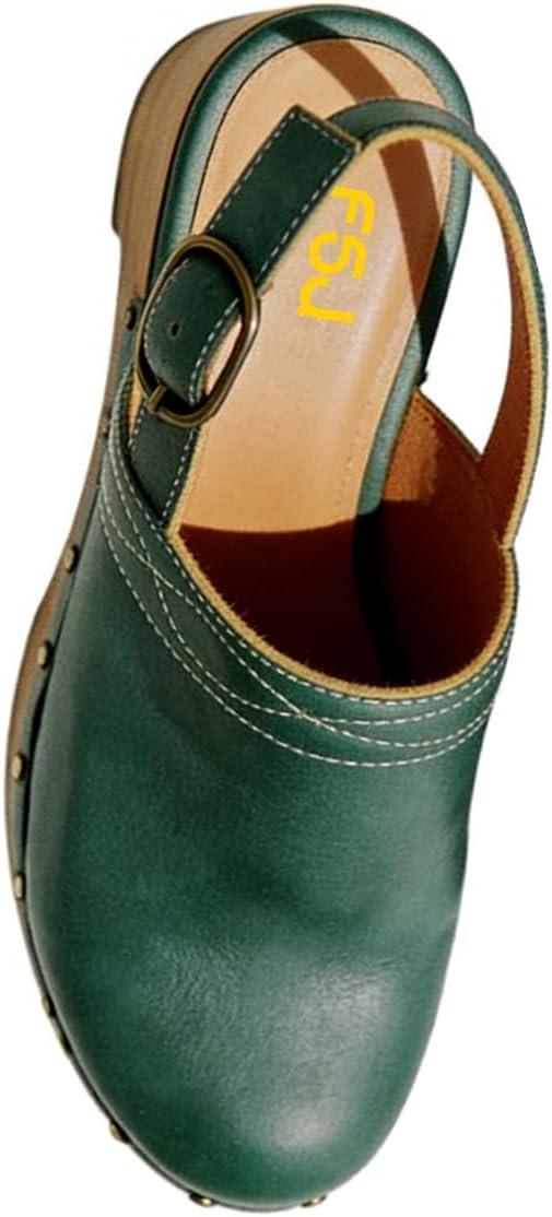 image:imageFSJ Women Slingback Clogs Wooden Block Heel Closed Round Toe Platform Studded Mules Buckle Strap Vintage Dress Slide Sandals Size 416 USGreen