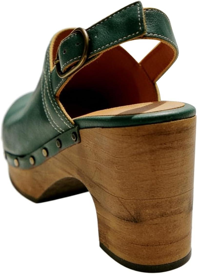 image:imageFSJ Women Slingback Clogs Wooden Block Heel Closed Round Toe Platform Studded Mules Buckle Strap Vintage Dress Slide Sandals Size 416 USGreen