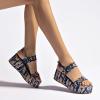 image:imageFSJ Women Boho Wedge Sandals Low Platform Open Toe CutOut Strappy Stylish Summer Casual Party Shoes Size 416 USBlue Floral