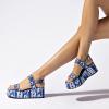 image:imageFSJ Women Boho Wedge Sandals Low Platform Open Toe CutOut Strappy Stylish Summer Casual Party Shoes Size 416 USBlue Pattern