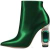 image:imageFSJ Women Chic Pointed Toe Crystal Chunky Block High Heel Ankle Boots Glossy Side Zipper Casual Daily Fashion Ladies Fall Shoes Size 415 USEmerald Green