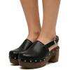 image:imageFSJ Women Closed Round Toe Studded Mules Chunky Wooden Platform Heel Clogs Adjustable Buckle Strap Slingback Casual Shoes Size 416 USBlack