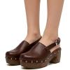 image:imageFSJ Women Closed Round Toe Studded Mules Chunky Wooden Platform Heel Clogs Adjustable Buckle Strap Slingback Casual Shoes Size 416 USBrown
