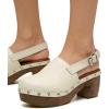 image:imageFSJ Women Closed Round Toe Studded Mules Chunky Wooden Platform Heel Clogs Adjustable Buckle Strap Slingback Casual Shoes Size 416 USOyster White