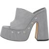 image:imageFSJ Women Open Round Toe Mule Sandals Chunky High Heel Slip On Platform Clogs Slides with Studs Comfy Shoes Size 416 USGrey