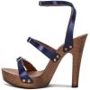 image:imageFSJ Women Open Toe Triple Buckle Straps Clog Heels Studded Platform Sandals Wooden Chunky Block Date Nights Shoes Size 416 USBlue
