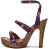 image:imageFSJ Women Open Toe Triple Buckle Straps Clog Heels Studded Platform Sandals Wooden Chunky Block Date Nights Shoes Size 416 USPurple