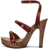image:imageFSJ Women Open Toe Triple Buckle Straps Clog Heels Studded Platform Sandals Wooden Chunky Block Date Nights Shoes Size 416 USRed