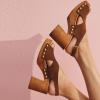 image:imageFSJ Women Platform Chunky Block High Heels Sandals Rivet Studded Open Toe Slingback Cross Strap Mule Clogs Shoes Size 416 USBrown