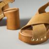 image:imageFSJ Women Platform Chunky Block High Heels Sandals Rivet Studded Open Toe Slingback Cross Strap Mule Clogs Shoes Size 416 USKhaki