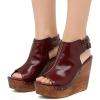 image:imageFSJ Women Retro Peep Toe Platform Sandals Metal Studs Chunky Wedge High Heel Slingback Ankle Strap Comfortable Walking Shoes Size 416 USDark Red