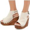 image:imageFSJ Women Retro Peep Toe Platform Sandals Metal Studs Chunky Wedge High Heel Slingback Ankle Strap Comfortable Walking Shoes Size 416 USWhite