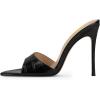 image:imageFSJ Women Sexy Open Pointed Toe Stiletto Heel Sandals Embossed Wide Strap Slip On Casual Summer Walking Dress Mules Shoes Size 415 USBlack