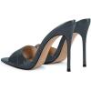 image:imageFSJ Women Sexy Open Pointed Toe Stiletto Heel Sandals Embossed Wide Strap Slip On Casual Summer Walking Dress Mules Shoes Size 415 USCyan