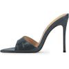 image:imageFSJ Women Sexy Open Pointed Toe Stiletto Heel Sandals Embossed Wide Strap Slip On Casual Summer Walking Dress Mules Shoes Size 415 USCyan