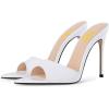 image:imageFSJ Women Sexy Open Pointed Toe Stiletto Heel Sandals Embossed Wide Strap Slip On Casual Summer Walking Dress Mules Shoes Size 415 USWhite