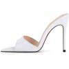 image:imageFSJ Women Sexy Open Pointed Toe Stiletto Heel Sandals Embossed Wide Strap Slip On Casual Summer Walking Dress Mules Shoes Size 415 USWhite