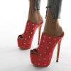 image:imageFSJ Women Sexy Studded Platform Mules Stiletto High Heel Peep Toe Slip On Summer Party Dress Prom Shoes Size 415 USRed