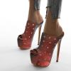 image:imageFSJ Women Sexy Studded Platform Mules Stiletto High Heel Peep Toe Slip On Summer Party Dress Prom Shoes Size 415 USRed Scale