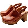 image:imageFSJ Women Slingback Clogs Wooden Block Heel Closed Round Toe Platform Studded Mules Buckle Strap Vintage Dress Slide Sandals Size 416 USBrown