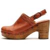 image:imageFSJ Women Slingback Clogs Wooden Block Heel Closed Round Toe Platform Studded Mules Buckle Strap Vintage Dress Slide Sandals Size 416 USBrown