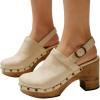 image:imageFSJ Women Slingback Clogs Wooden Block Heel Closed Round Toe Platform Studded Mules Buckle Strap Vintage Dress Slide Sandals Size 416 USOyster White