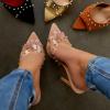 image:imageFSJ Women Studded High Heel Mules Pointed Open Toe Slip On Stiletto Rivets Slides Sandals Stylish Casual Dress Shoes Size 416 USClear