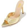 image:imageFSJ Women Studded High Heel Mules Pointed Open Toe Slip On Stiletto Rivets Slides Sandals Stylish Casual Dress Shoes Size 416 USGold