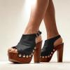 image:imageFSJ Women Studded Platform Heels Slingback Sandals Wooden Block Heel Ankle Strap Peep Toe Clogs Mules Comfortable Walking Shoes Size 416 USBlack