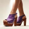 image:imageFSJ Women Studded Platform Heels Slingback Sandals Wooden Block Heel Ankle Strap Peep Toe Clogs Mules Comfortable Walking Shoes Size 416 USPurple