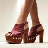 image:imageFSJ Women Studded Platform Heels Slingback Sandals Wooden Block Heel Ankle Strap Peep Toe Clogs Mules Comfortable Walking Shoes Size 416 USRed