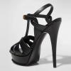 image:imageFSJ Women TStrap Platform Sandals Peep Toe Ankle Strap Stiletto Heels Strappy Wedding Dating Dress Shoes Size 416 USBlack Matte