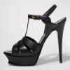 image:imageFSJ Women TStrap Platform Sandals Peep Toe Ankle Strap Stiletto Heels Strappy Wedding Dating Dress Shoes Size 416 USBlack Matte
