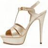 image:imageFSJ Women TStrap Platform Sandals Peep Toe Ankle Strap Stiletto Heels Strappy Wedding Dating Dress Shoes Size 416 USGold Glitter