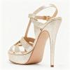 image:imageFSJ Women TStrap Platform Sandals Peep Toe Ankle Strap Stiletto Heels Strappy Wedding Dating Dress Shoes Size 416 USGold Glitter