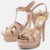 image:imageFSJ Women TStrap Platform Sandals Peep Toe Ankle Strap Stiletto Heels Strappy Wedding Dating Dress Shoes Size 416 USNude Patent