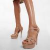 image:imageFSJ Women TStrap Platform Sandals Peep Toe Ankle Strap Stiletto Heels Strappy Wedding Dating Dress Shoes Size 416 USNude Patent