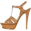 image:imageFSJ Women TStrap Platform Sandals Peep Toe Ankle Strap Stiletto Heels Strappy Wedding Dating Dress Shoes Size 416 USTan