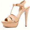 image:imageFSJ Women TStrap Platform Sandals Peep Toe Ankle Strap Stiletto Heels Strappy Wedding Dating Dress Shoes Size 416 USWheat