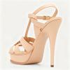 image:imageFSJ Women TStrap Platform Sandals Peep Toe Ankle Strap Stiletto Heels Strappy Wedding Dating Dress Shoes Size 416 USWheat