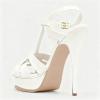 image:imageFSJ Women TStrap Platform Sandals Peep Toe Ankle Strap Stiletto Heels Strappy Wedding Dating Dress Shoes Size 416 USWhite