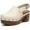 image:imageFSJ Women Closed Round Toe Studded Mules Chunky Wooden Platform Heel Clogs Adjustable Buckle Strap Slingback Casual Shoes Size 416 USOyster White