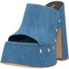 image:imageFSJ Women Open Round Toe Mule Sandals Chunky High Heel Slip On Platform Clogs Slides with Studs Comfy Shoes Size 416 USBlue Denim