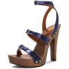 image:imageFSJ Women Open Toe Triple Buckle Straps Clog Heels Studded Platform Sandals Wooden Chunky Block Date Nights Shoes Size 416 USBlue