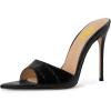 image:imageFSJ Women Sexy Open Pointed Toe Stiletto Heel Sandals Embossed Wide Strap Slip On Casual Summer Walking Dress Mules Shoes Size 415 USBlack