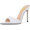 image:imageFSJ Women Sexy Open Pointed Toe Stiletto Heel Sandals Embossed Wide Strap Slip On Casual Summer Walking Dress Mules Shoes Size 415 USWhite