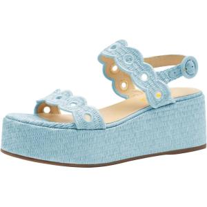 image:imageFSJ Women Boho Wedge Sandals Low Platform Open Toe CutOut Strappy Stylish Summer Casual Party Shoes Size 416 USLight Blue